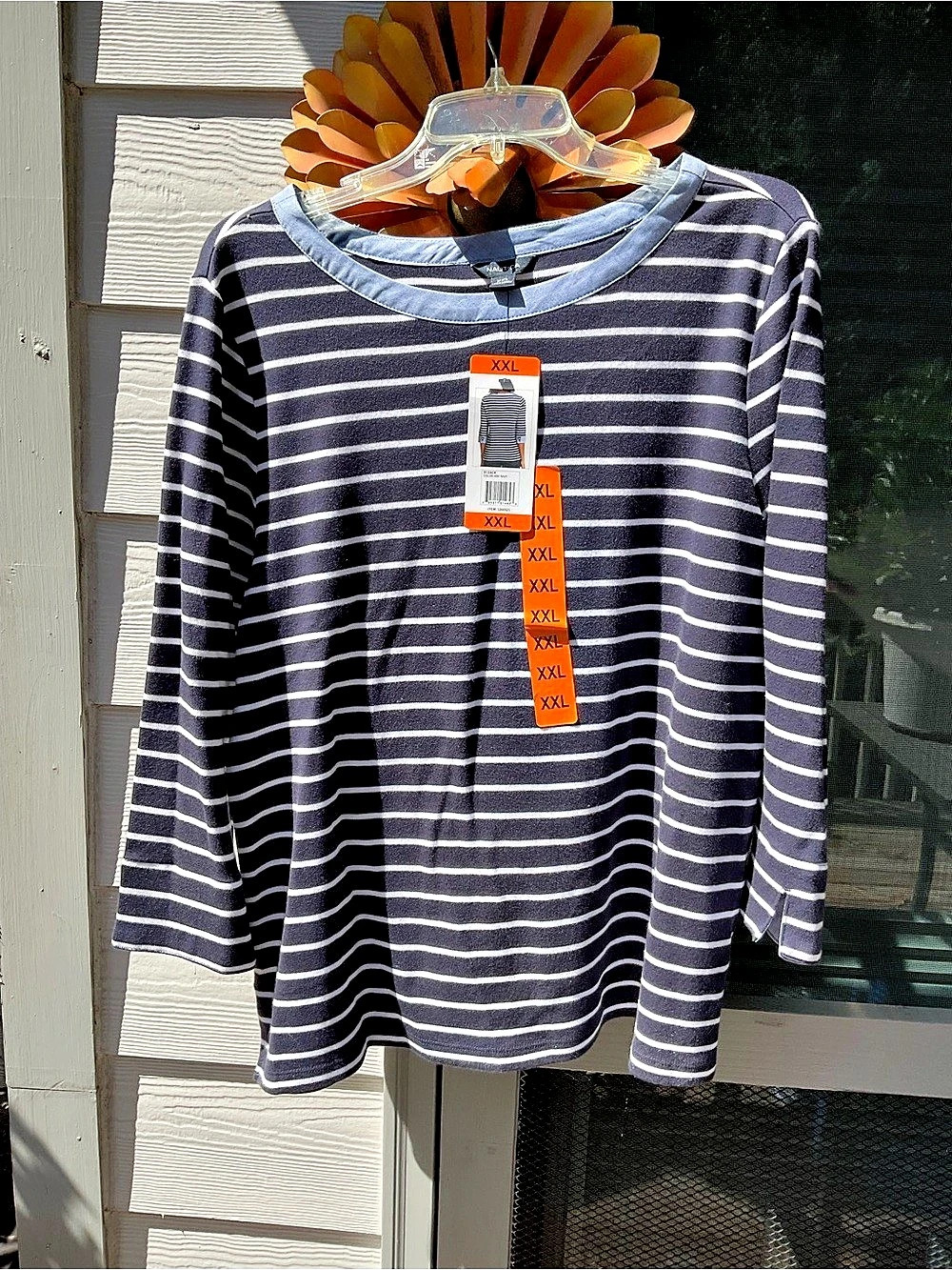 NWT Nautica Striped Long Sleeve Top in Blue & White XXL